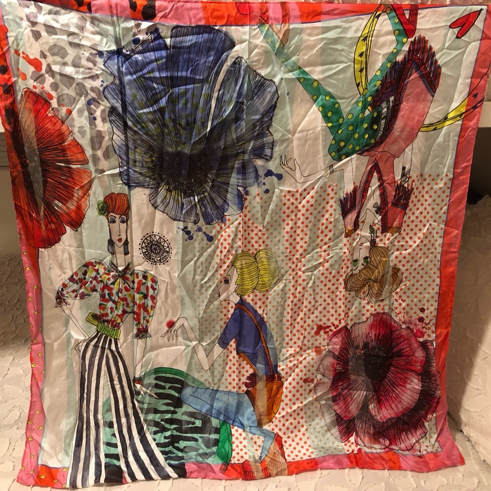Funky French multicolored 100 percent silk scarf. Bright colors!